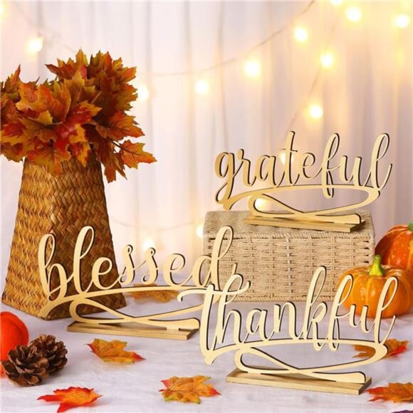 3 Pieces Thanksgiving Fall Letter Table Sign Thankful Grateful Blessed Standing - Picture 5 of 7